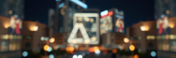 Vibrant city night with illuminated buildings and busy streets in urban atmosphere photo
