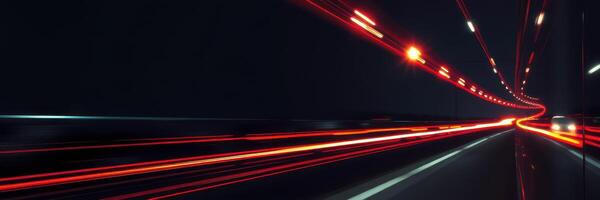 Long exposure captures light trails of vehicles on a highway at night, showcasing the vibrant night energy and motion photo