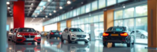Luxury cars on display in a modern showroom with bright lighting and spacious layout photo