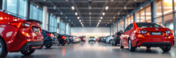 Many vehicles parked indoors in a spacious garage showing various colors and styles at a car dealership photo