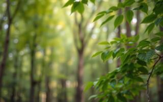 Lush green leaves in a tranquil forest showcasing nature's beauty and vibrant colors during daylight photo