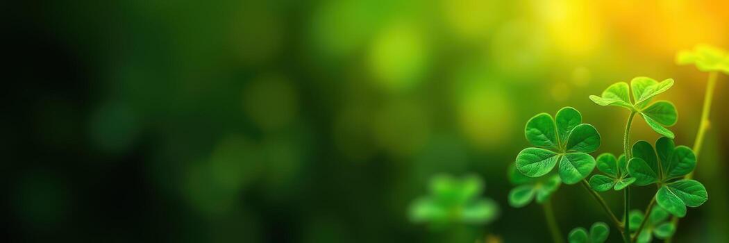 Lush green clovers basking in warm sunlight create a serene natural atmosphere in a tranquil garden setting photo