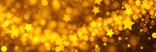 Golden bokeh background with shining stars creating a festive atmosphere for celebrations or events photo