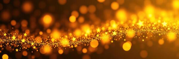 Sparkling gold particles create a shimmering background for festive occasions and celebrations during the evening photo