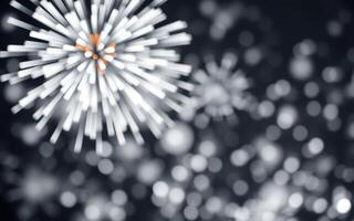 Vibrant fireworks explode in the night sky above a festive celebration in a bustling city neighborhood photo