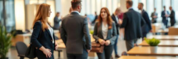 Professionals networking in a modern office environment during a business event photo