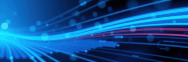 Vibrant blue and pink light trails create an abstract pattern in a digital environment photo