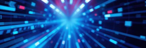Vibrant digital abstract visual with blue and red lines radiating outward in a dynamic pattern photo