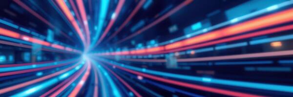 Vivid abstract light trails create a dynamic illusion of speed and movement in a digital landscape during a futuristic moment photo