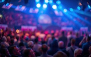 Excitement fills the air during a live event with vibrant lights and an enthusiastic crowd photo