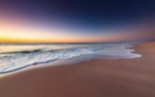 Vibrant sunset over a tranquil beach with gentle waves lapping at the shore photo