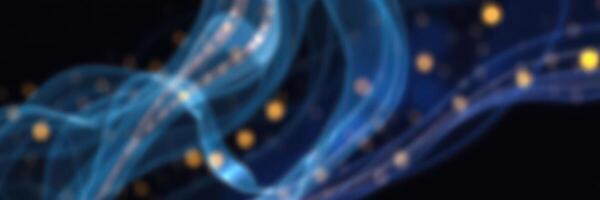 Abstract flow of blue waves with golden lights creating a mesmerizing digital art background at night photo