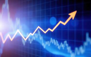 Market trend showing significant growth with upward trajectory on a digital graph photo