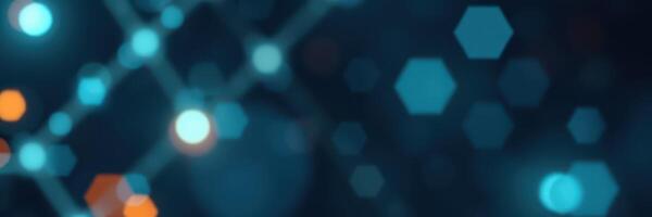 Abstract hexagonal patterns and glowing lights create a vibrant digital background design in blue and orange tones photo