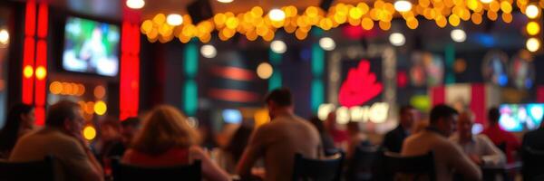 Diners enjoying a lively atmosphere in a warm-toned restaurant during an evening gathering photo