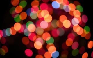 Colorful bokeh lights create a festive atmosphere during a night celebration in a cozy urban setting photo