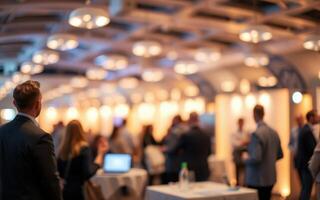 Networking event gathers professionals for collaboration and idea exchange in a busy urban venue photo