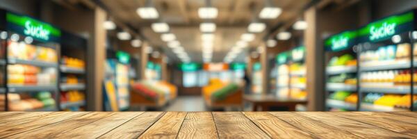 Vibrant supermarket interior showcasing fresh produce and products in a bustling shopping environment photo