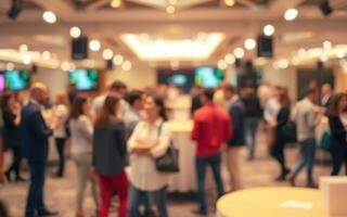 Networking event held in a modern venue with attendees engaging in discussions and activities in the evening photo