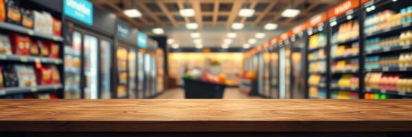 Interior view of a grocery store showcasing shelves stocked with various products photo