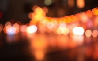 City lights create a beautiful bokeh effect during a rainy evening in an urban environment photo