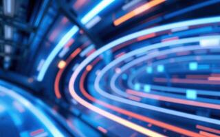 Colorful abstract background with glowing lines and shapes in a futuristic digital environment at night photo