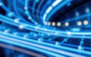 Abstract blue light trails create a futuristic atmosphere in a digital space photo