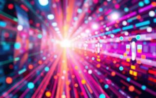 Colorful light rays create a dynamic abstract background resembling a digital universe at night photo