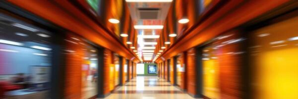 Brightly colored hallway in a modern commercial building showcases vibrant decor and inviting atmosphere photo