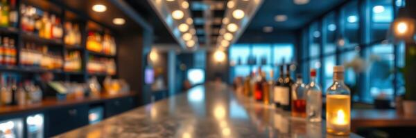 Cozy bar interior with illuminated liquor bottles and a warm atmosphere in the evening photo