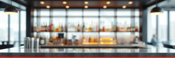 Modern bar interior with a well-stocked liquor display and stylish lighting in an urban setting photo