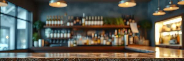 Modern bar interior with well-stocked shelves and stylish lighting enhances social atmosphere photo