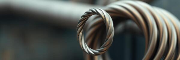 Twisted metal wire coil close-up reveals intricate design and craftsmanship in industrial setting photo