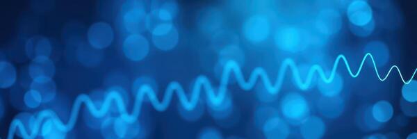 Vibrant blue light patterns create a mesmerizing effect with dynamic waves and bokeh in a digital ambiance photo