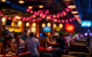 Cozy restaurant filled with patrons enjoying a vibrant atmosphere during an evening gathering photo
