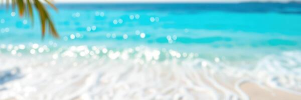 Relaxing beach with turquoise waters and gentle waves during sunny weather in tropical paradise location photo