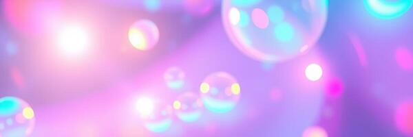 Colorful bubbles float against a vibrant backdrop of purple and blue lights creating a whimsical atmosphere photo