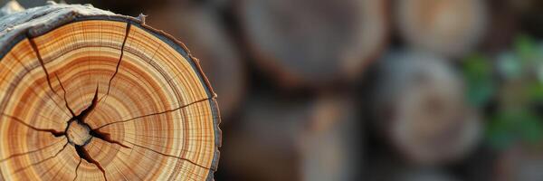 Close-up view of a tree stump showcasing growth rings and textures in a rustic environment photo
