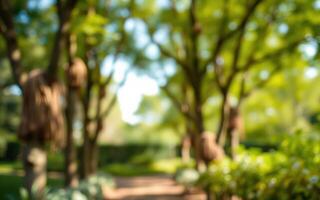 Lush green pathway through a serene garden during a sunny afternoon in spring photo