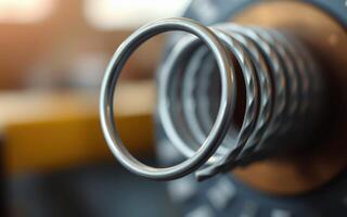 Close-up view of a metallic spring in a mechanical setting showcasing intricate details and craftsmanship photo