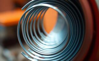 Metal coil rolls through industrial machinery in a manufacturing process showcasing precision engineering techniques photo