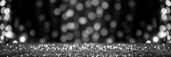 Sparkling bokeh background creates a glamorous atmosphere for celebrations or events in black and white photo
