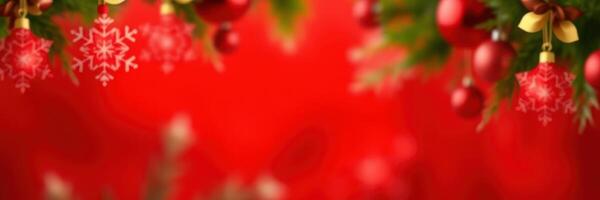 Decorative red background with Christmas ornaments and festive elements for holiday celebrations photo