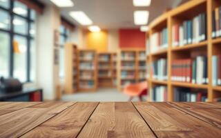 Reading spaces come to life in a cozy library environment with wooden tables and vibrant bookshelves photo