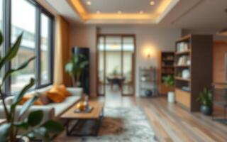Living room interior design with modern decor and natural light in a contemporary home setting photo