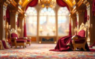 Grand hall interior with majestic decor and royal furnishings in a luxurious setting during daylight photo