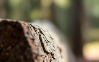 Close-up view of a textured log in a forest during daylight showcasing nature's beauty and intricate details of wood photo