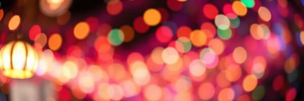 Colorful bokeh lights create a festive atmosphere during a celebration at night in a bustling city photo