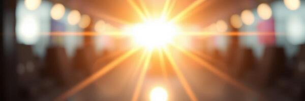 Bright sunlight streaming through a window creates a warm atmosphere in a modern indoor setting photo