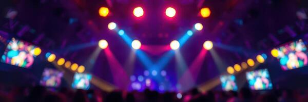 Vibrant concert atmosphere with colorful lights and energetic crowd enjoying live music photo